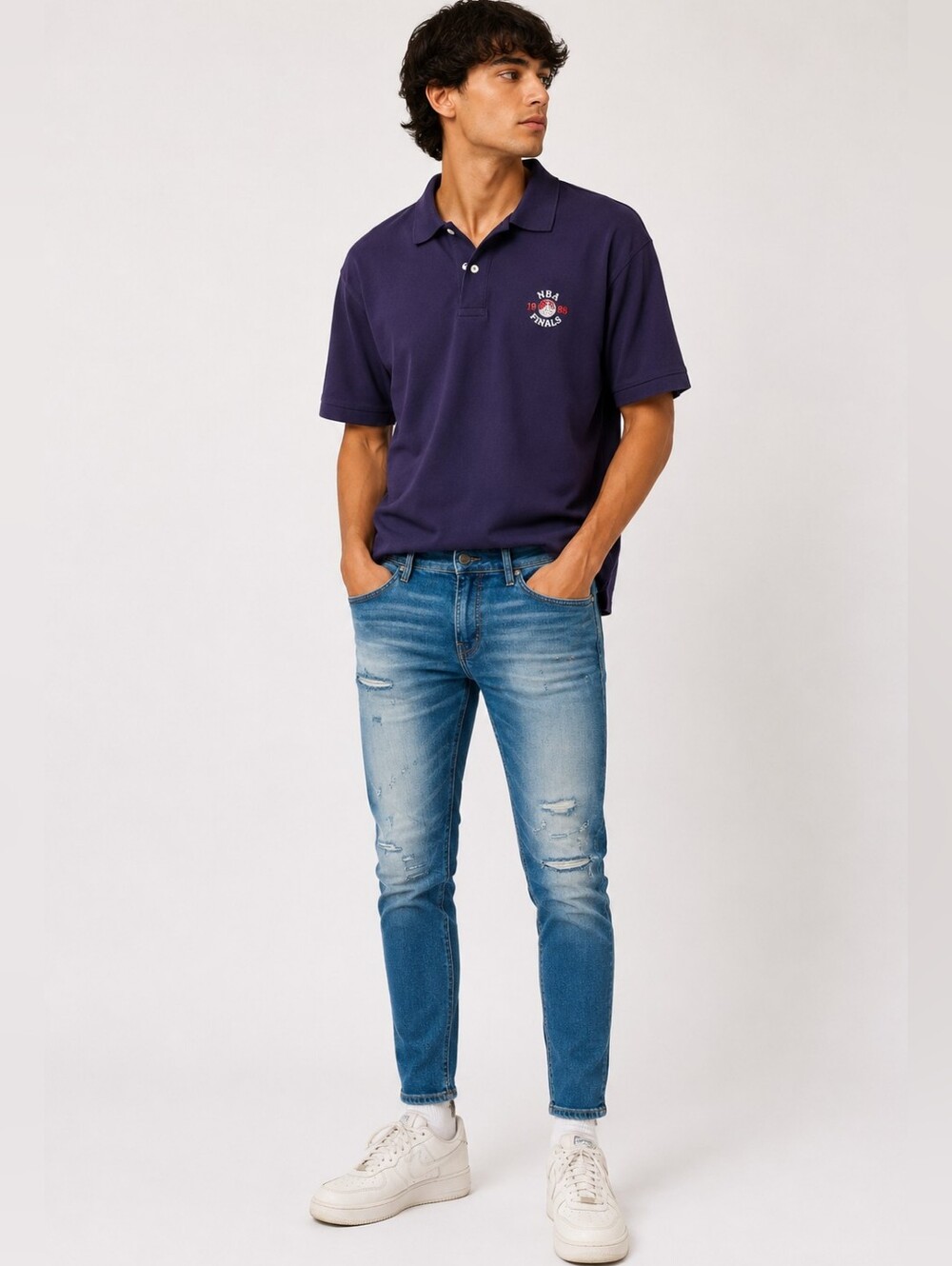 Jordan Craig Legacy Edition Blue Straight Leg Denim Men's Ripped Jeans 36/32